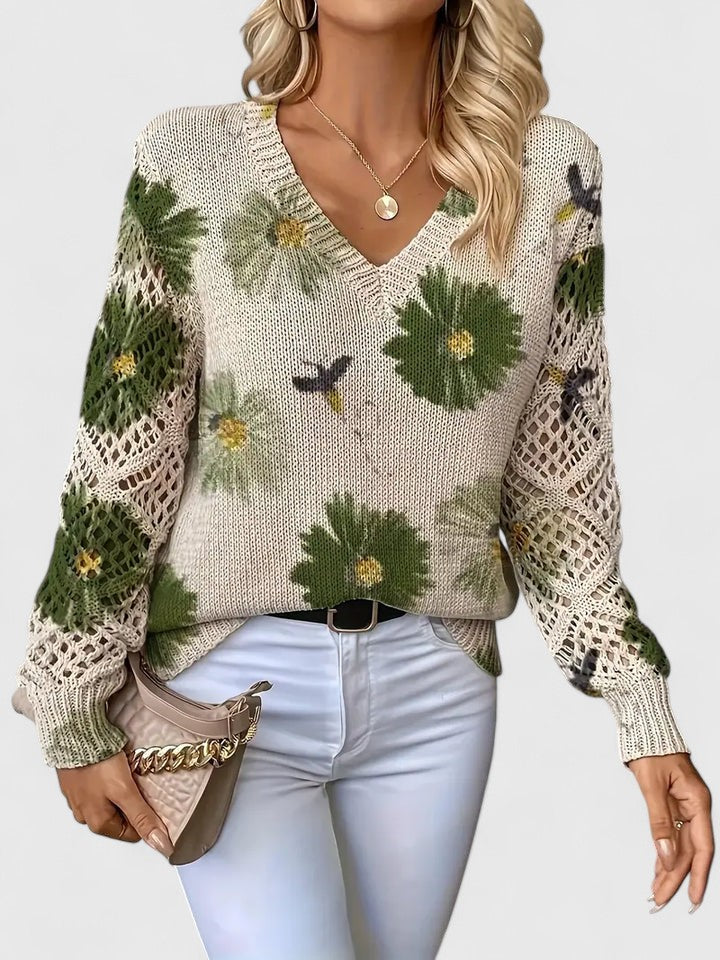 Karen Moree | Elegant Floral Knit Sweater