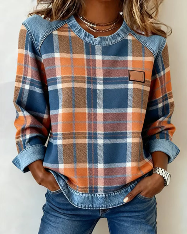 Karen Moree | Sweatshirt With Checkered Patchwork