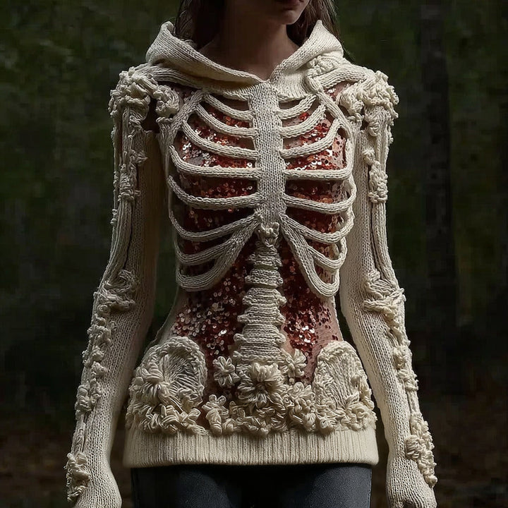 Karen Moree | Skull Floral Knitted Hooded Sweater