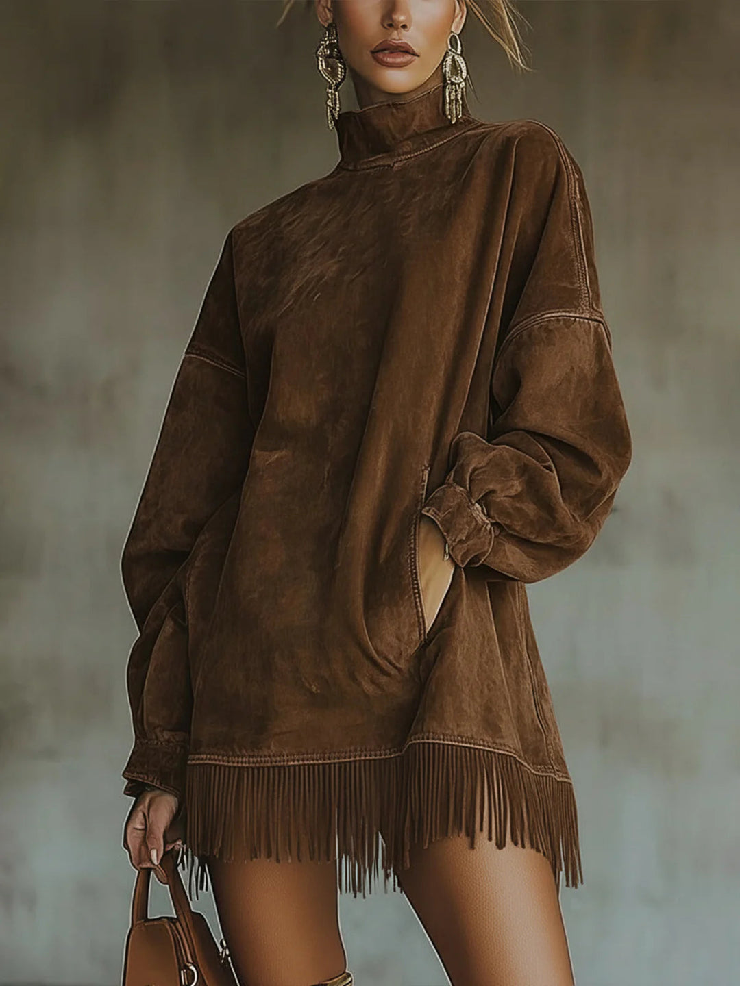 Karen Moree | Fringe Turtleneck Dress