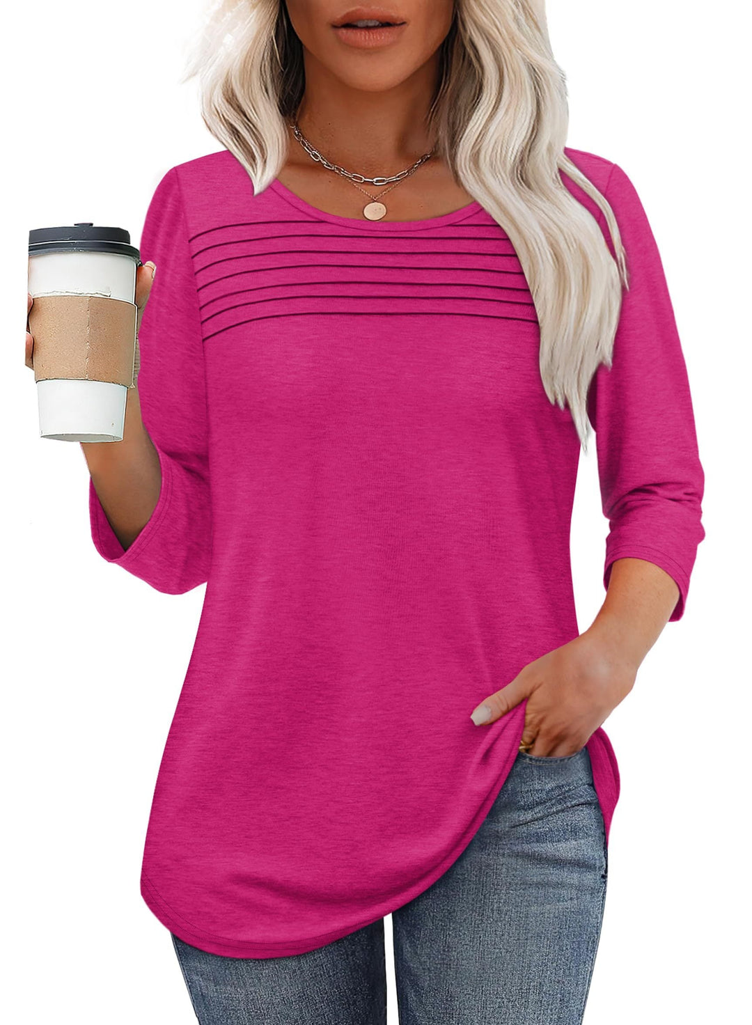 Karen Moree | Pleated 3/4 Sleeve Top