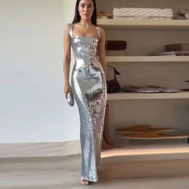 Karen Moree | Elegant Floor-Length Sequin Cocktail Dress