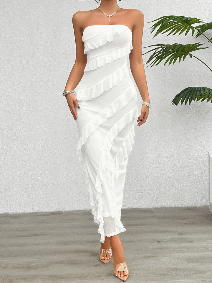 Karen Moree | Strapless Bodycon Cocktail Dress In Ruffle Detail
