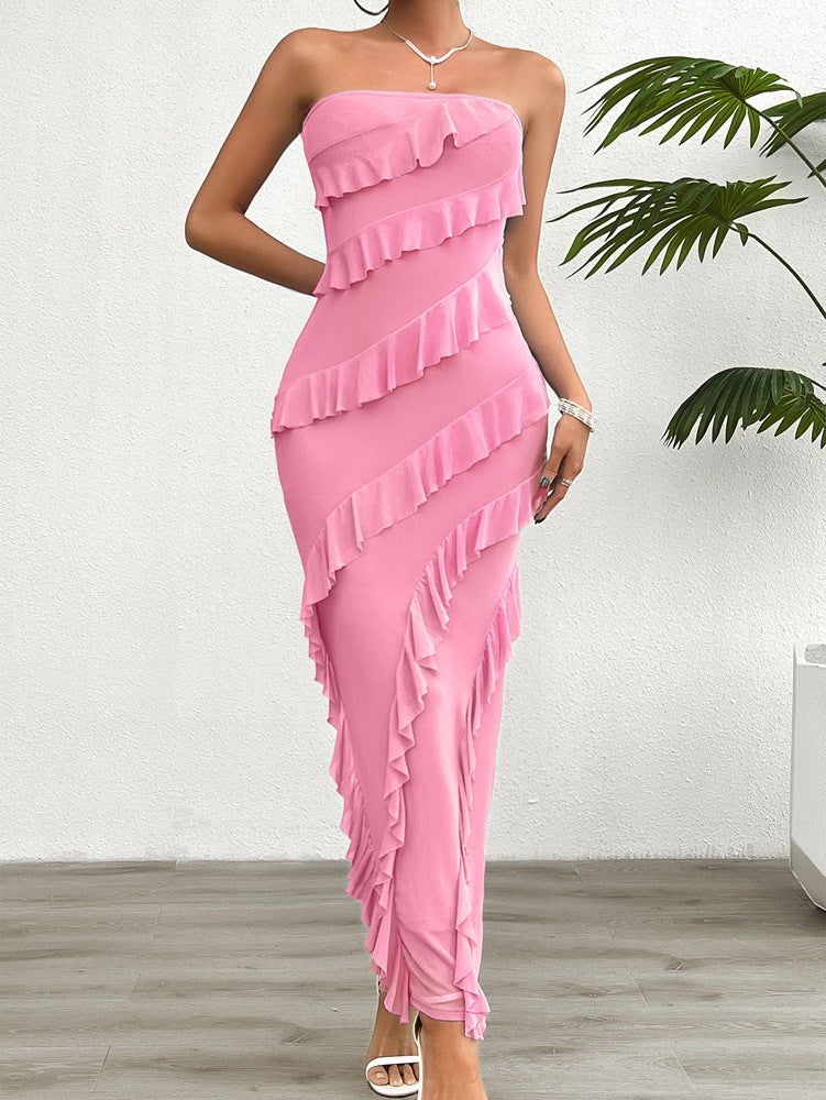 Karen Moree | Strapless Bodycon Cocktail Dress In Ruffle Detail