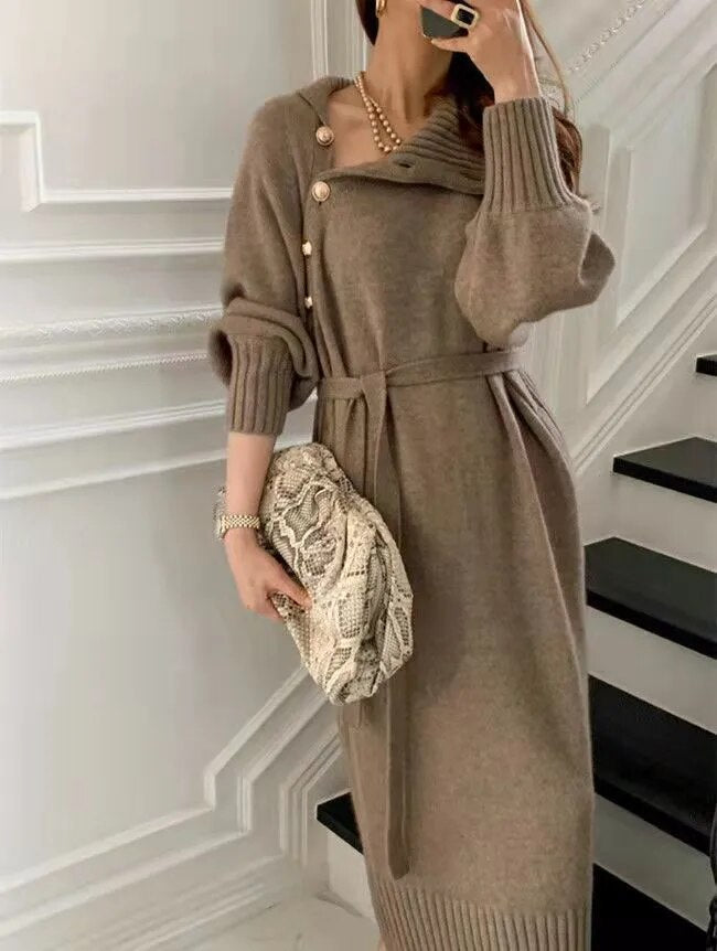 Karen Moree | Women's Winter Sweater Dress In Soft Knit With Batwing Sleeves