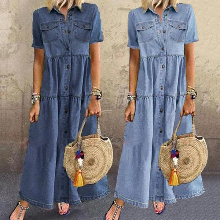 Karen Moree | Button-Down Tiered Midi Dress