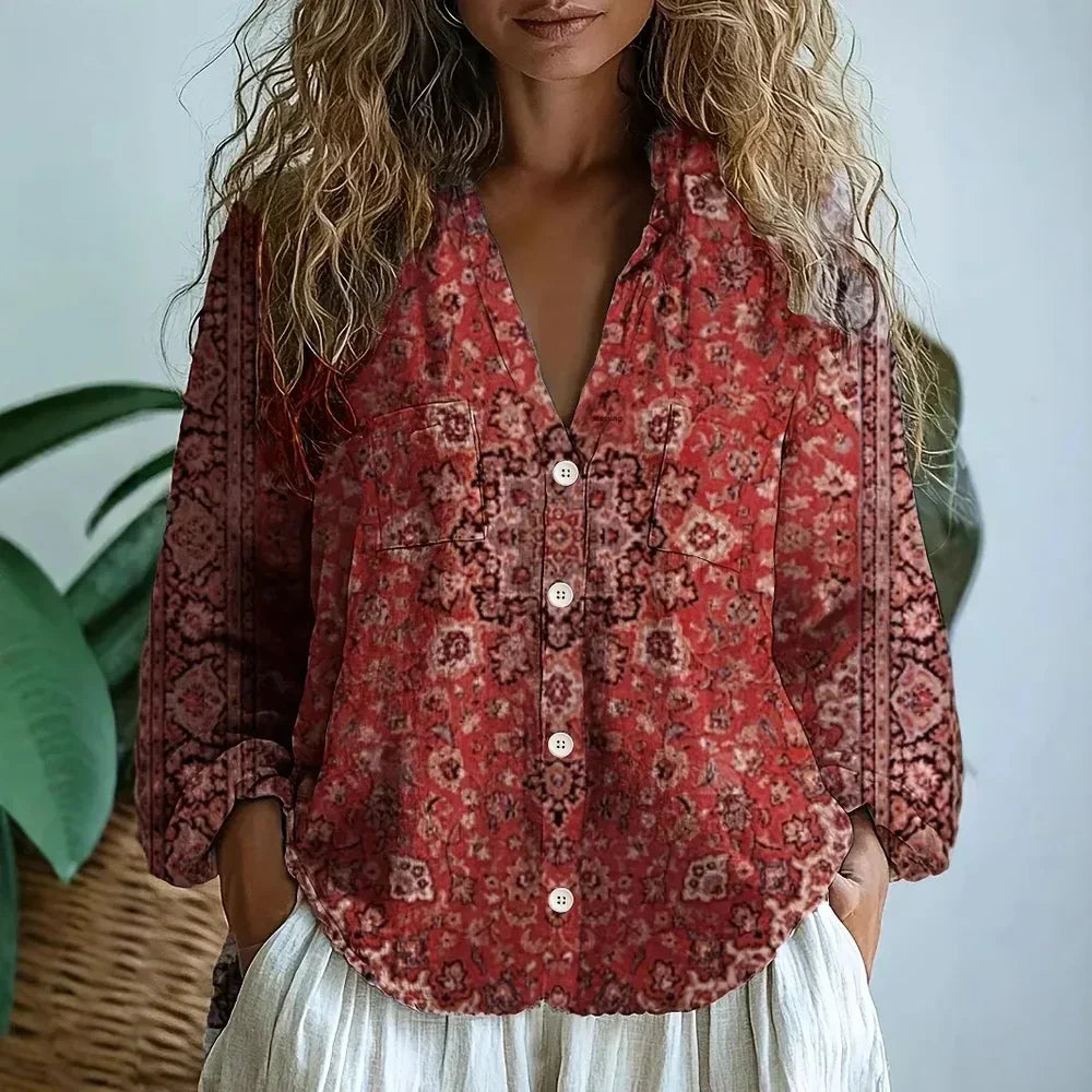 Karen Moree | Vintage Leaf Print Blouse
