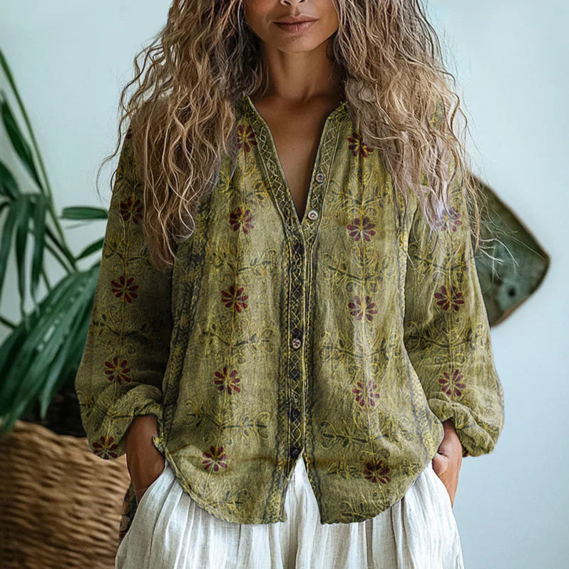 Karen Moree | Vintage Leaf Print Blouse