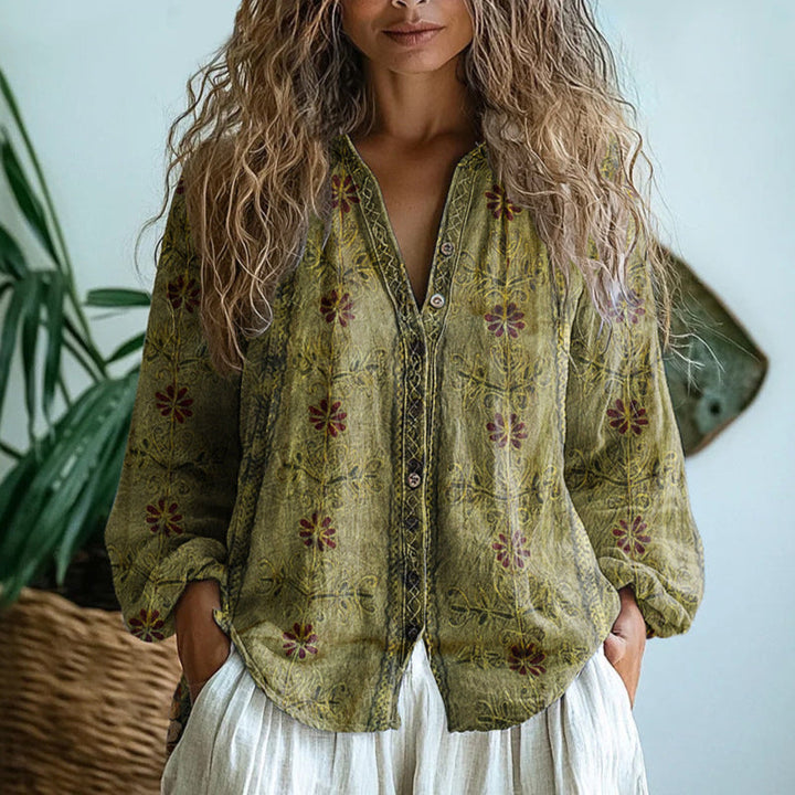 Karen Moree | Vintage Leaf Print Blouse