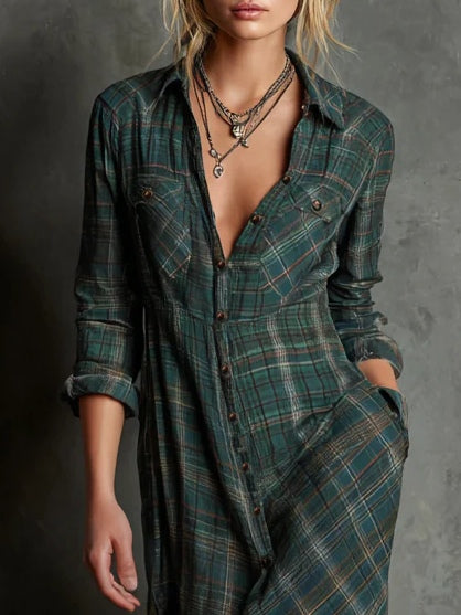 Karen Moree | Western Plaid Maxi Shirt Dress