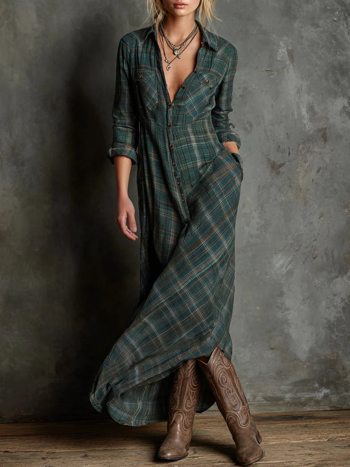 Karen Moree | Western Plaid Maxi Shirt Dress
