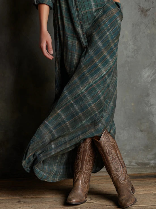 Karen Moree | Western Plaid Maxi Shirt Dress