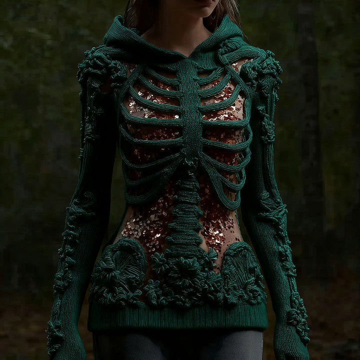 Karen Moree | Skull Floral Knitted Hooded Sweater