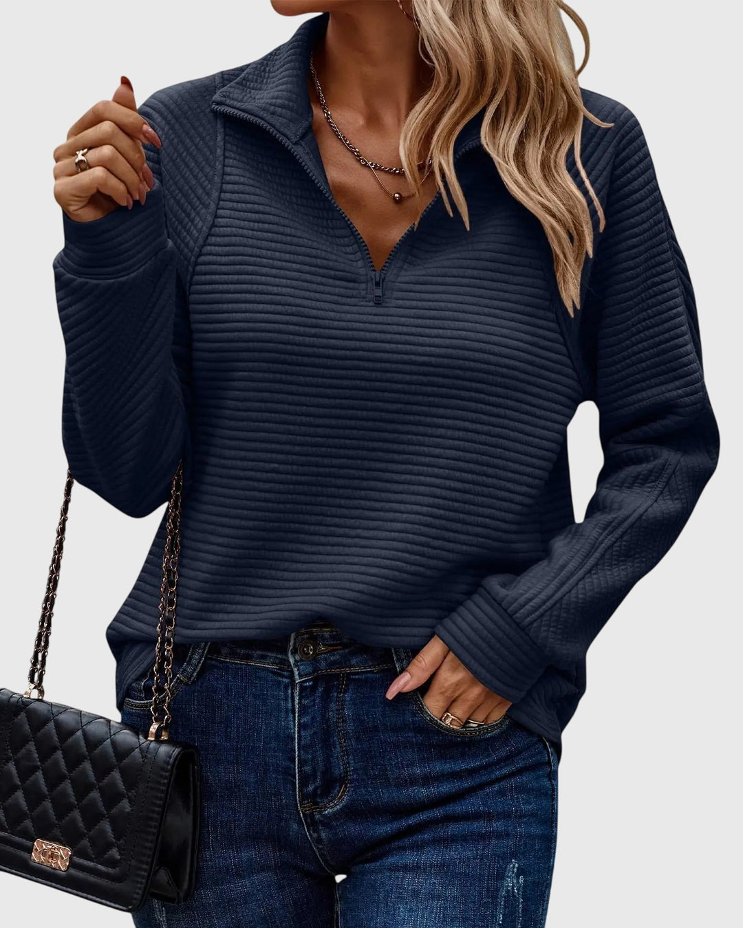 Karen Moree | Elegant Half-Zip Sweater