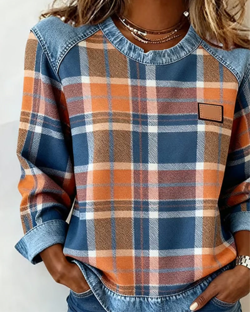 Karen Moree | Sweatshirt With Checkered Patchwork