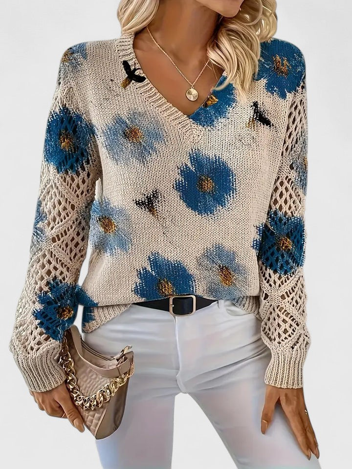 Karen Moree | Elegant Floral Knit Sweater