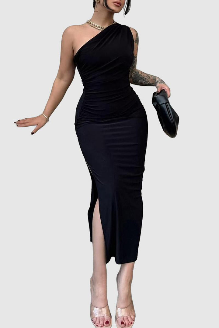 Karen Moree | Elegant One-Shoulder Cocktail Dress With Slit