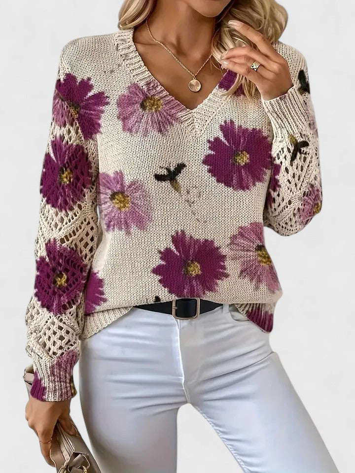 Karen Moree | Elegant Floral Knit Sweater