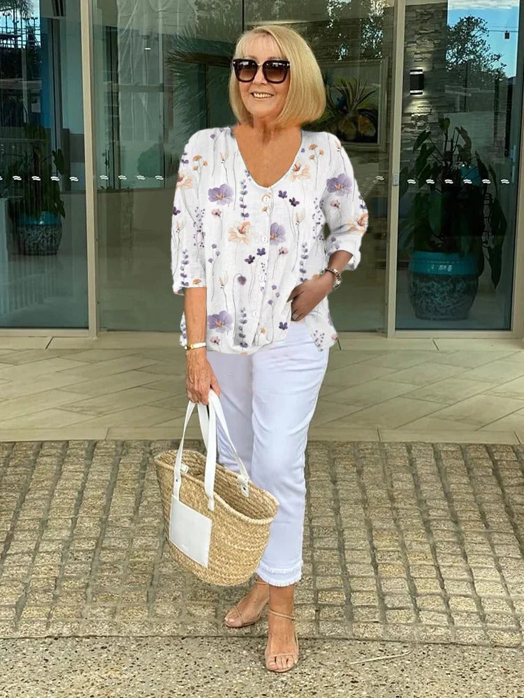 Karen Moree | Printed Button Tunic Top