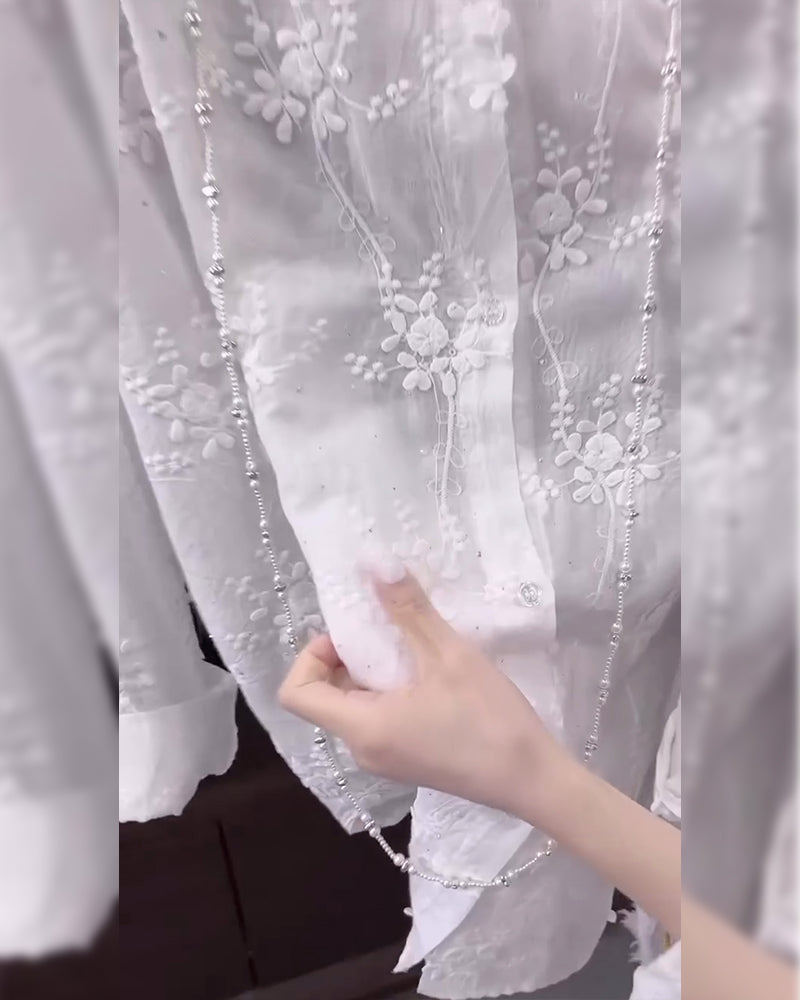 Karen Moree | Embroidered Solid Color Shirt With Dropped Shoulders