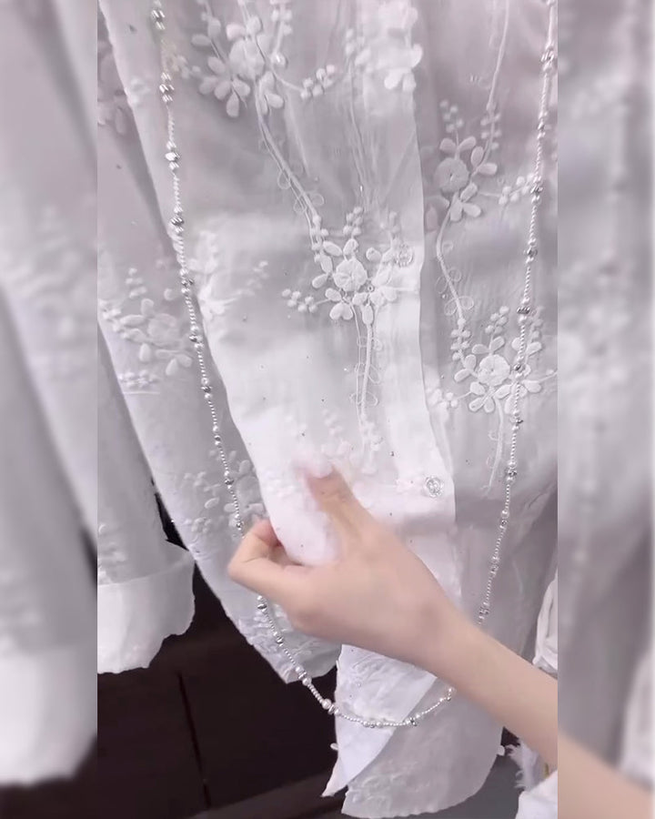 Karen Moree | Embroidered Solid Color Shirt With Dropped Shoulders