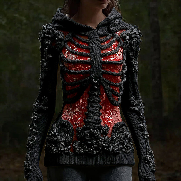 Karen Moree | Skull Floral Knitted Hooded Sweater