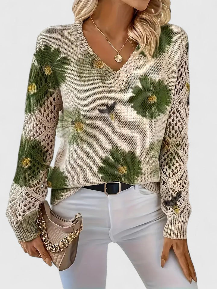 Karen Moree | Elegant Floral Knit Sweater