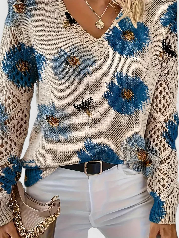 Karen Moree | Elegant Floral Knit Sweater