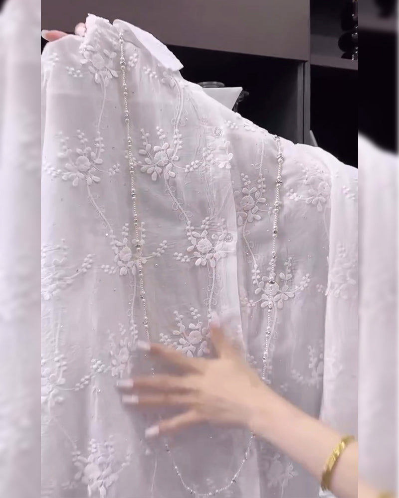Karen Moree | Embroidered Solid Color Shirt With Dropped Shoulders