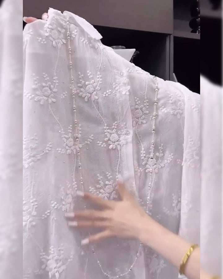 Karen Moree | Embroidered Solid Color Shirt With Dropped Shoulders
