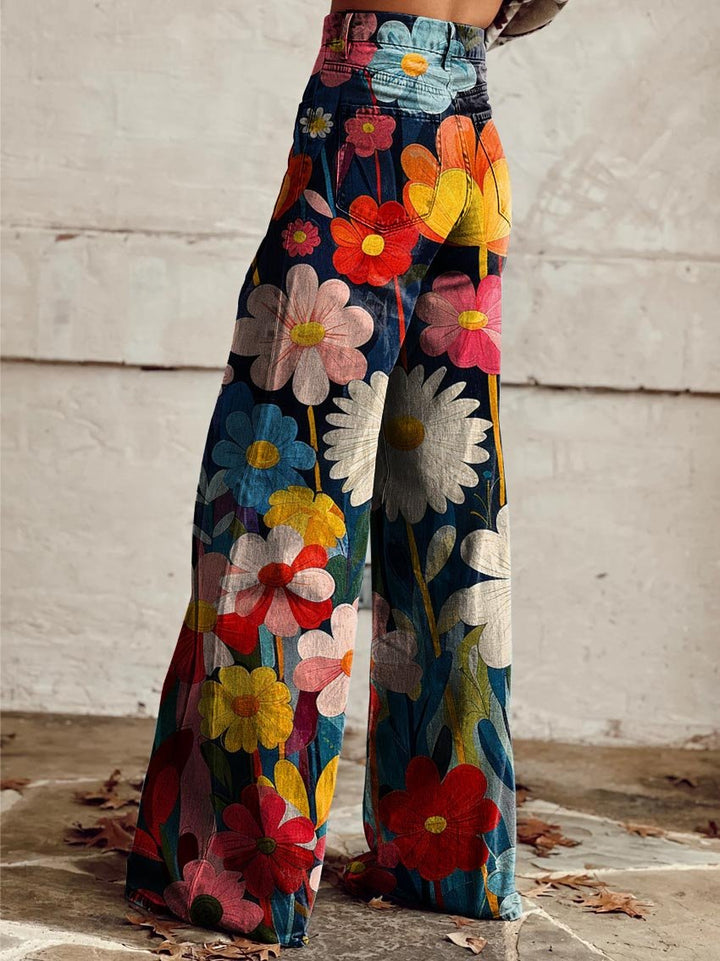 Karen Moree | Comfortable Colorful Floral Print Wide Leg Pants