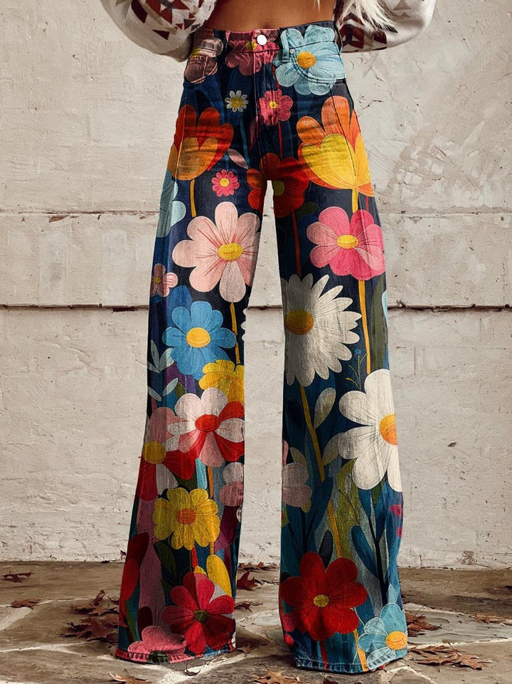 Karen Moree | Comfortable Colorful Floral Print Wide Leg Pants