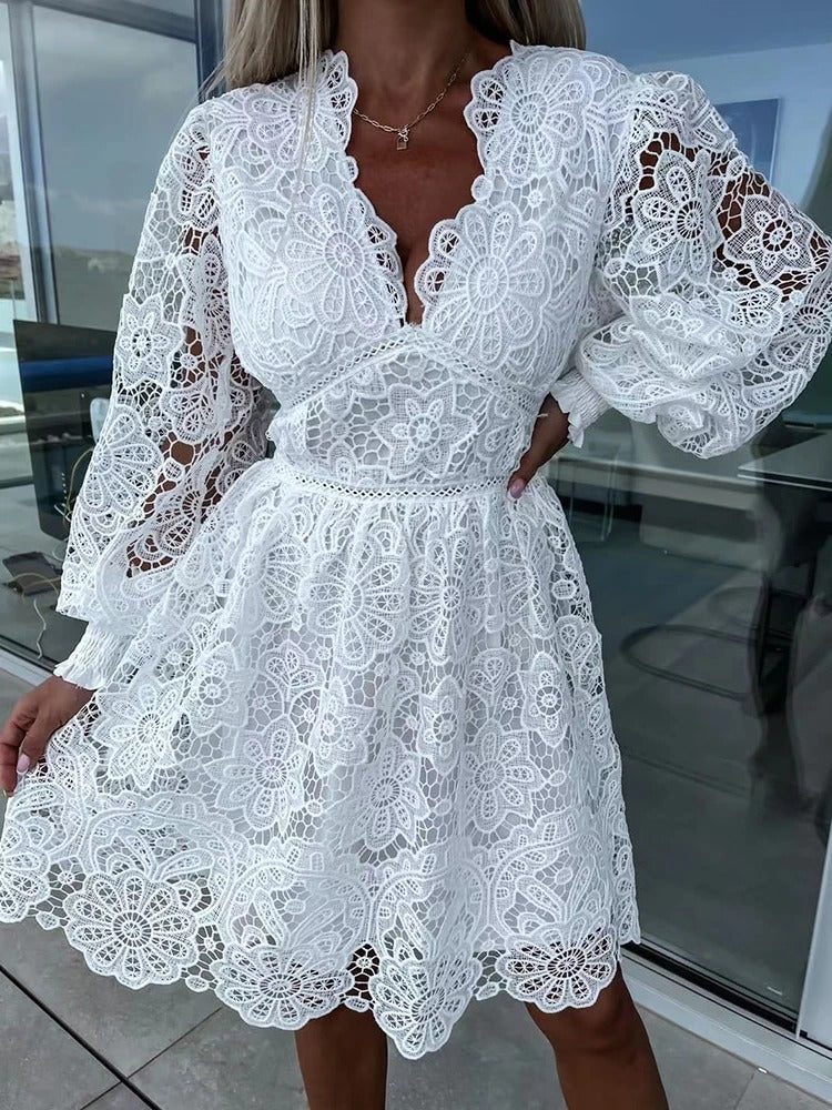 Karen Moree | Lace Cocktail Dress With Floral Detailing