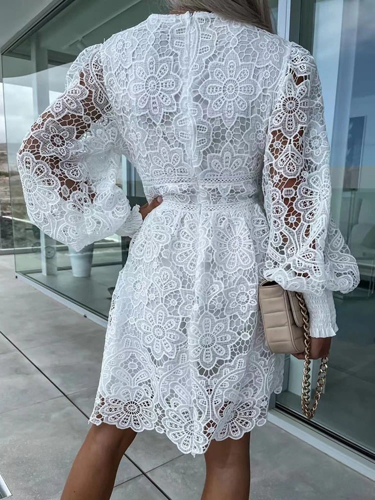 Karen Moree | Lace Cocktail Dress With Floral Detailing