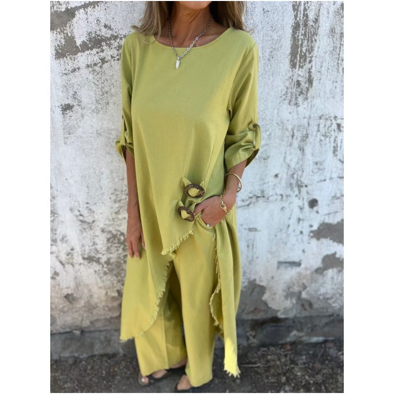 Karen Moree | Cotton-Linen Dress And Pants Set